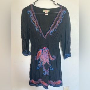 Flying Tomato Black Floral Embroidered Summer Dress